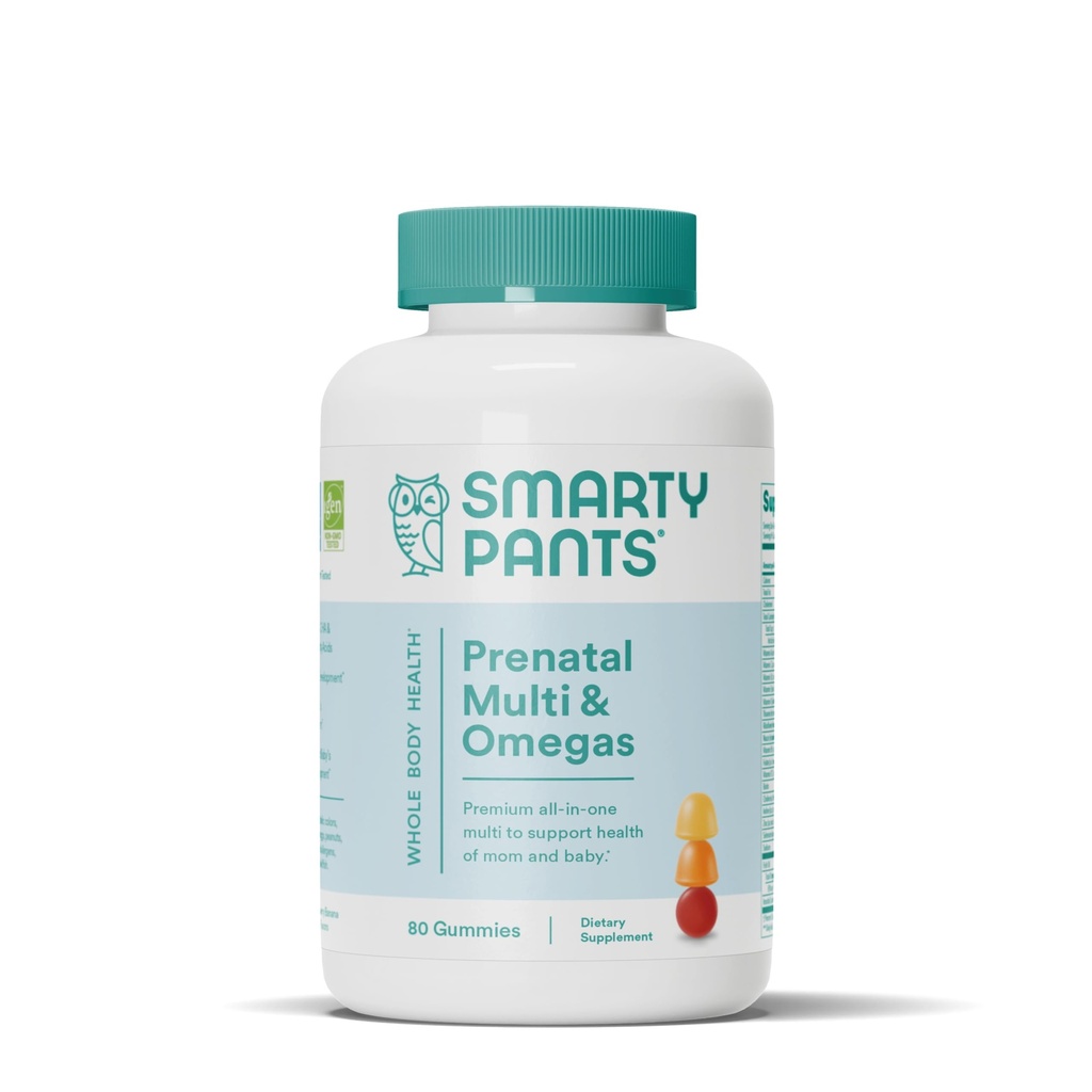 SmartyPants Prenatal Vitamins for Women, Multivitamin Gummies: Omega 3 Fish Oil (EPA/DHA), Biotin, Mefolate, Vitamin D3, C, Vitamin B12, B6, A, K & çinko, Inositol, 80 (20 Day Supply)