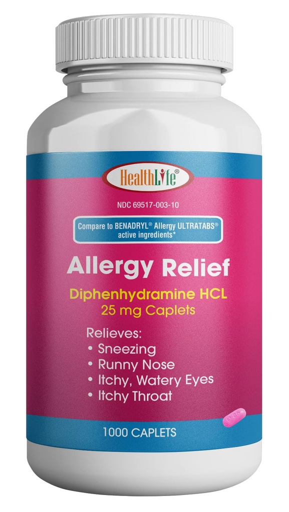 SA LFE Alerjisi Yardımı, Tıp Diphenhydramine HCl Caplets, 25 mg | Çocuklar ve Yetişkinler | Relieves Sneezing, Runny Nose, Hay Ateş Belirtileri, Itchy Gözler ve Throat (Large,1000 Count)