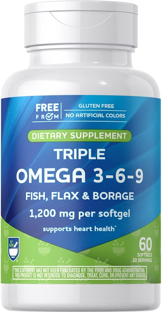 Rite Aid Triple Omega 3, 6, 9 Softgels - 60 Kont Balık Yağı Sağlıklı Bir Kalp, DHA ve EPA, Flaxseed ve Borage Oil Oil