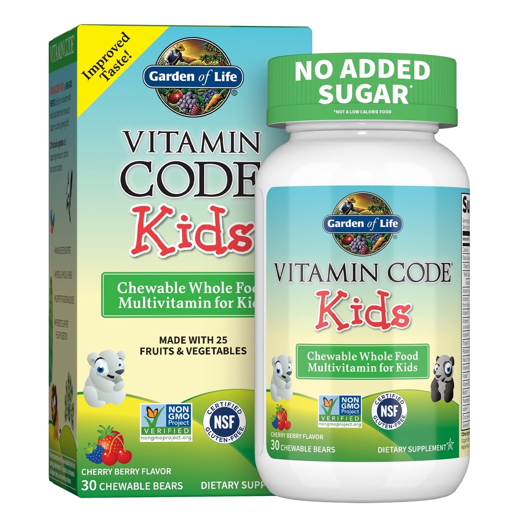 Garden of Life Vitamin Code Kids Multivitamin with Probiotics for Immune Health - Multivitamin with Organic Fruits and Vegetables, Non-GMO, Gluten-Free, 30 Chewable Bears