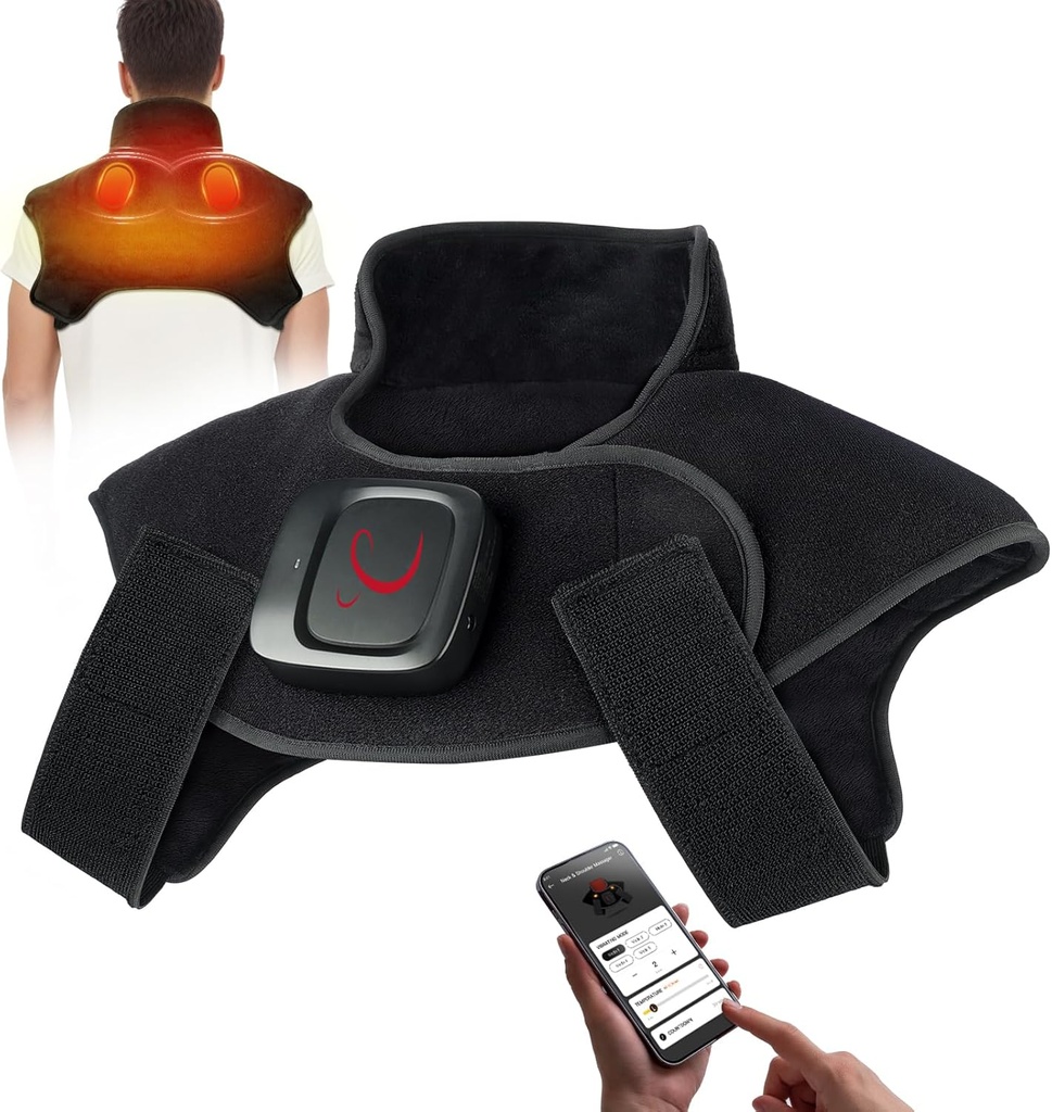 Comfytemp Cordless Heating Pad Vibration Massager for Neck & Shoulder Pain Relief Gifts for Fathers Day, 2.42lb Weighted Heat Wrap, 3-8H Battery Life, APP Control Neck Warmer