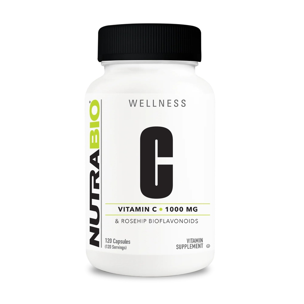 NutraBio Vitamin C ile Rose HIPS - Sağlıklı Kemikler, Dişler ve Gums, Immune Function - No Fillers veya Excipients - (120 Capsules, 1000 mg of C per Capsule)