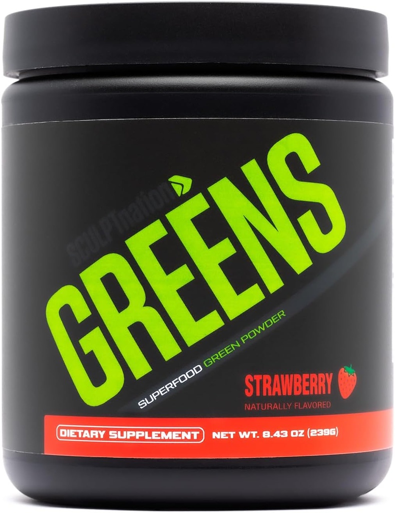Sculpt Nation by Voloed Greens Strawberry - Premium Greens Toz & Superfood Mix with Collagen to Support Skin, Digestion, and Energy - 30-Day Supply