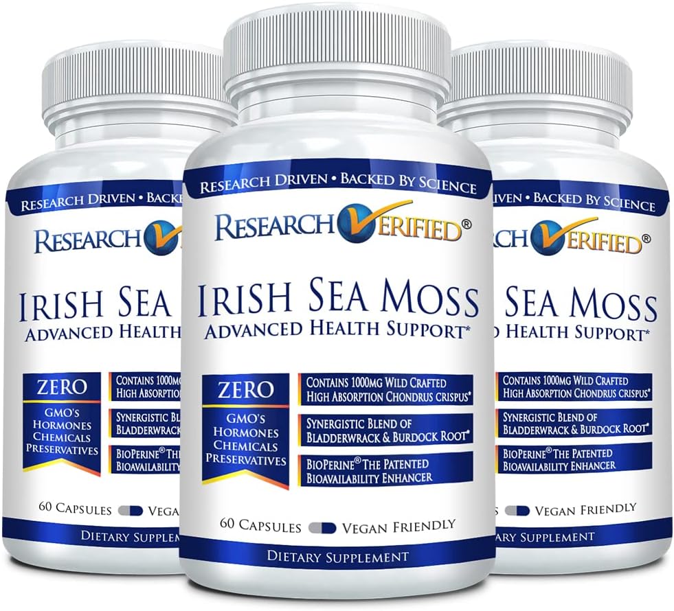 Araştırma İrlanda Denizi Moss - Bladderwrack, Burdock, BioPerine - Prebiyotiklerde Zengin - Immunity, Aid Digestion - 180 Capsules - Vegan - ABD'de Yap