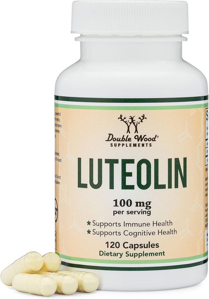 Çift Wood Supplements Luteolin Supplement 100 mg Bioaktif Flavanoids (120 Capsules, Gluten Free) Potent Polyols Flavonoid for Brain and Cardiovascular Support