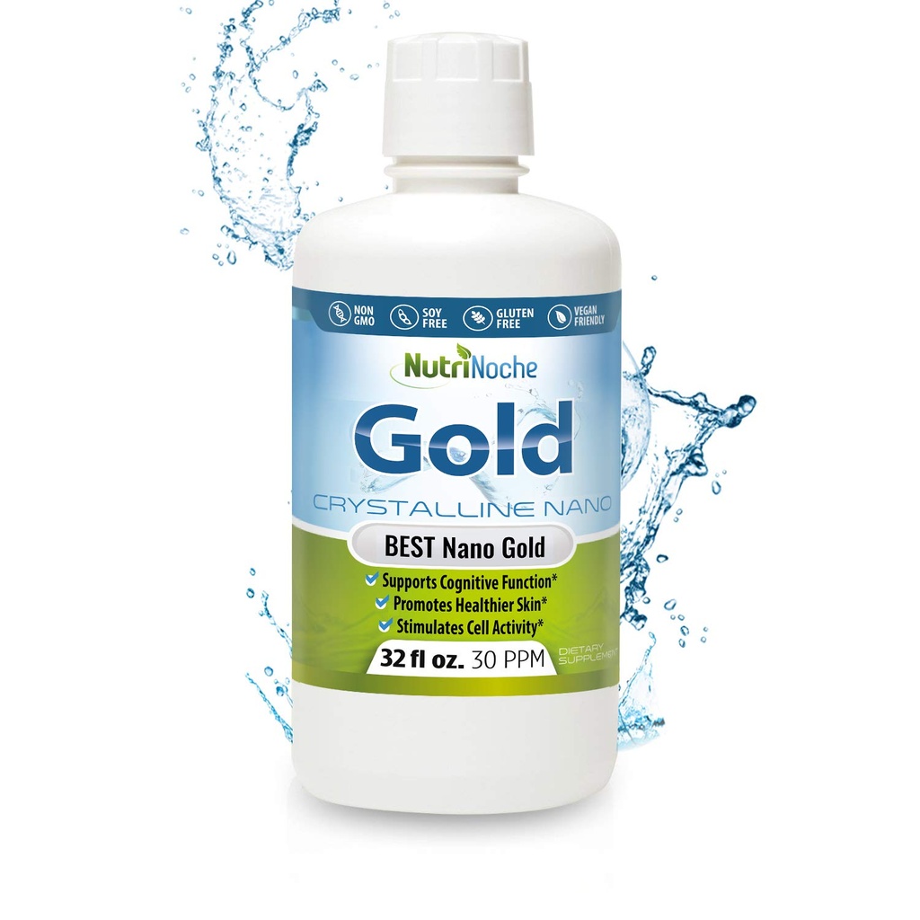 Colloidal Gold Liquid Organic Supplement by Nutrinoche - 100% Pure Nano Gold Mineral - Ruh Clarity, Focus & Relaxation - 32 oz Şişe - Vegan, Gluten-Free - Kristalline- 30 ppm