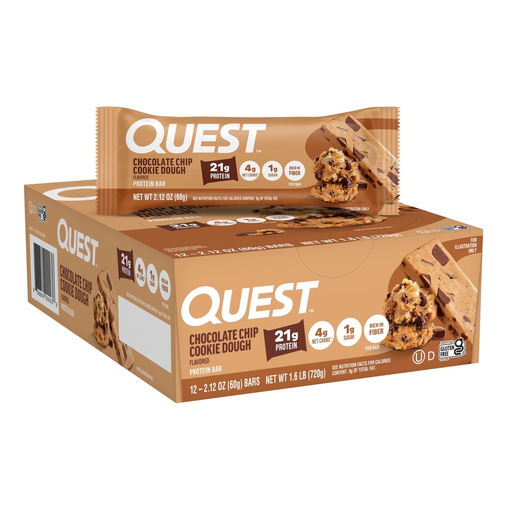 Quest Beslenme Chip Cookie Dough Protein Bars, Yüksek Protein, Low Carb, Gluten Free, Keto Friendly, 12 Count