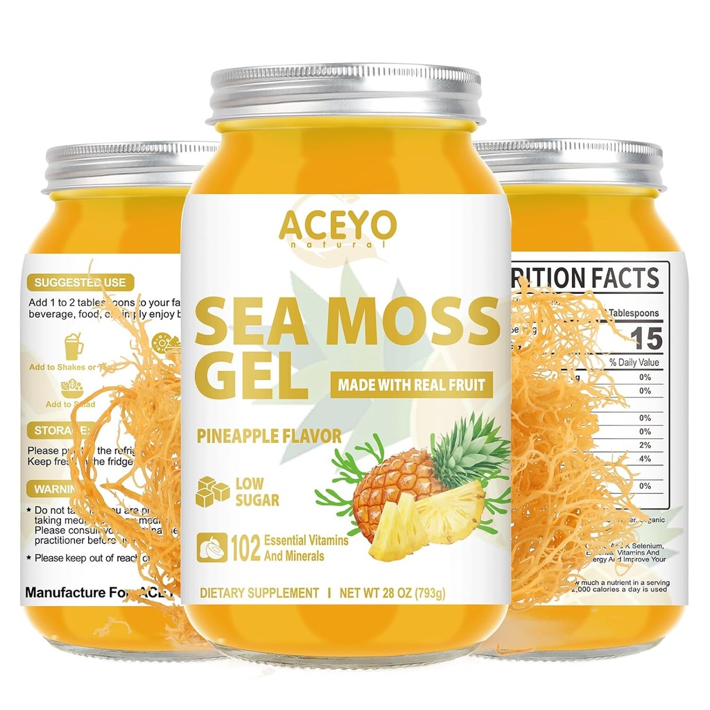 (28 OZ) Deniz Moss Gel Raw İrlandalı Denizmosları Gel Natural Vegan Pineapple 102 Vitamin ve Mineraller Vahşileşmedi GMO.