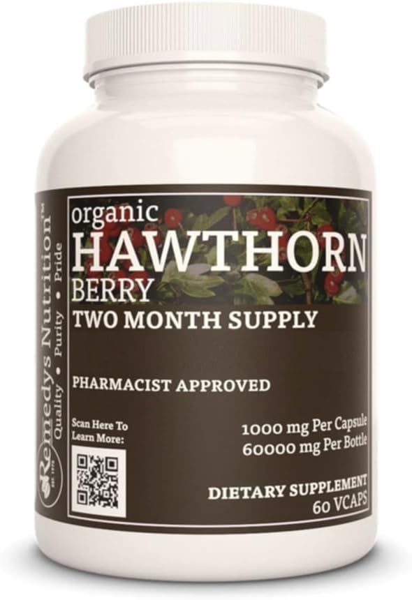 Remedy'nin beslenme Hawthorn | 1.000 mg, 60 Vegan Capsules Herbal Diyetsel Supplement | Two Moon Supply