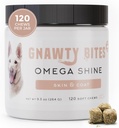 Gnawty Bites Omega Shine | Dog Skin and Coat Supplement for Health & Lustrous Coat with Omega 3-6-9 & Fish Oil | Kuru, Irritated, & Itchy Skin Relief for Dogs, 120 Soft Chews