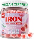25 mg Plus Vitamin C, Beet Root, Vitamin B12, Iron Deficiency, Anemia, Energy Boost, Sugar Free Iron Supplement, Non-Constipating, No After Taste, 60 Cts