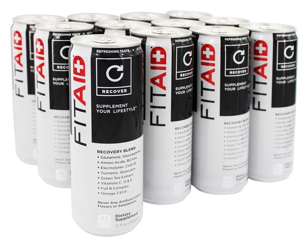 FITAID Recovery Mix | 100% Clean & Paleo Friendly | Yapay Renkler, Flavors veya Sweeteners | BCAAs, L-Glutamine, L-ginArine, Omega 3s, 12 Ounce Can (Brook of 12)