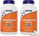 Τώρα L-Γλουταμίνη 500mg 300 κάψουλες Veg (Pack of 2) - Συμπλήρωμα μη ΓΤΟ - Vegan Lglutamine 500 mg Caps