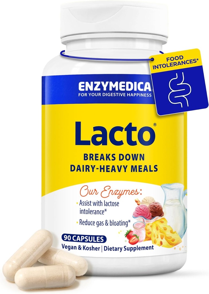 Enzymedica Lacto, Advanced Lactase Pills for Dairy Support, Helps Break Down Λακτόζη, Καζεΐνη & Λιπαρά, Γαλακτοκομικά χάπια, Vegan, 90 κάψουλες