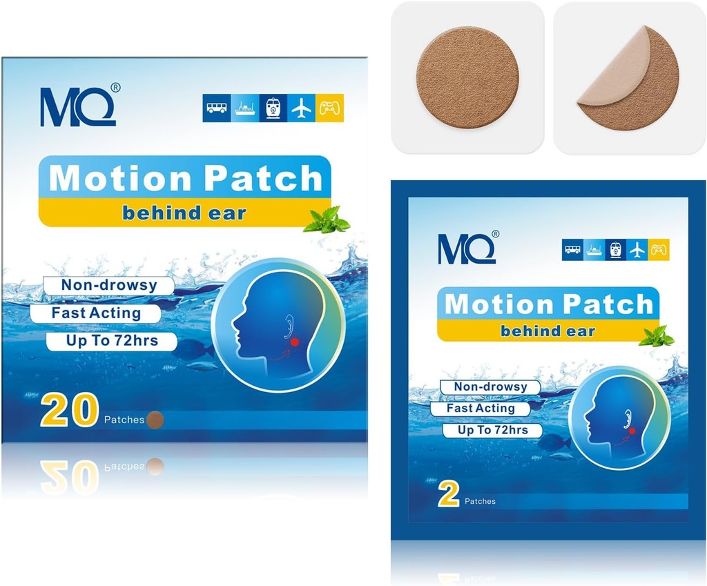 MQ 20ct Motion Hastaness Patches, Dark Color, Sea Hastaness Patches Non Drowsy & Water, Cruise Ship Travel Essentials, Fast Acting & Long Lasting 72H