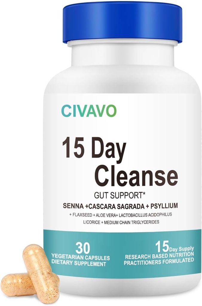 15 Günlük Gut Kadınlar ve Erkekler- Gut ve Kolon Desteği- Probiyotikler & Psyllium Husk Cleanse Bowel Discrypt Capsules, Diyet Supplement (30 Capsules)
