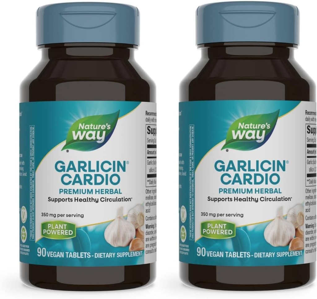 Nature’s Way Garlicin Cardio Premium Herbal Healthy Circulation Support* 350 mg per Serving 90 Tablets