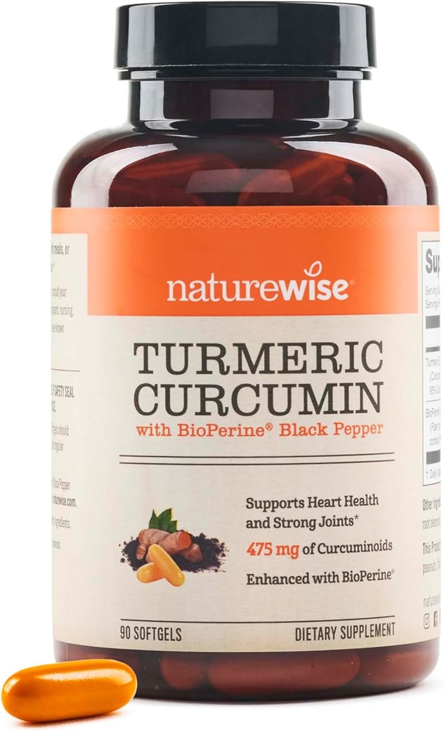 NatureWise Turmeric Curcumin 500mg με Black Pepper Softgels - Επιπλέον δύναμη, ενισχυμένη απορρόφηση - 95% Curcuminoids & BioPerine για ανοσοποιητική υποστήριξη - Χωρίς γλουτένη, Μη ΓΤΟ - 90 Count[3-Month Supply]