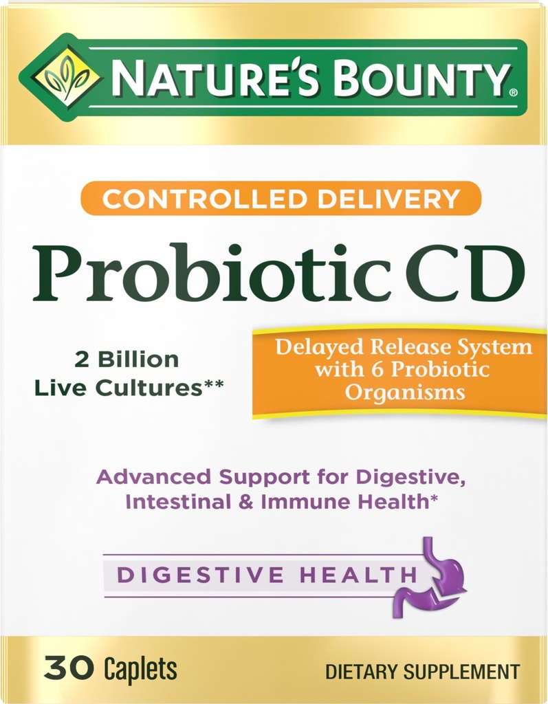 Nature's Bounty Probiyotik, Controlled Delivery Diyetary Supplement, Digestive ve Immune Systems, 30 Caplets