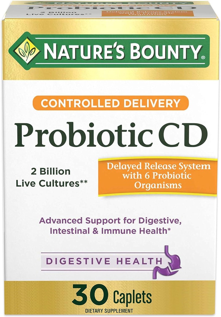 Nature's Bounty Probiyotik, Controlled Delivery Diyetary Supplement, Digestive ve Immune Systems, 30 Caplets