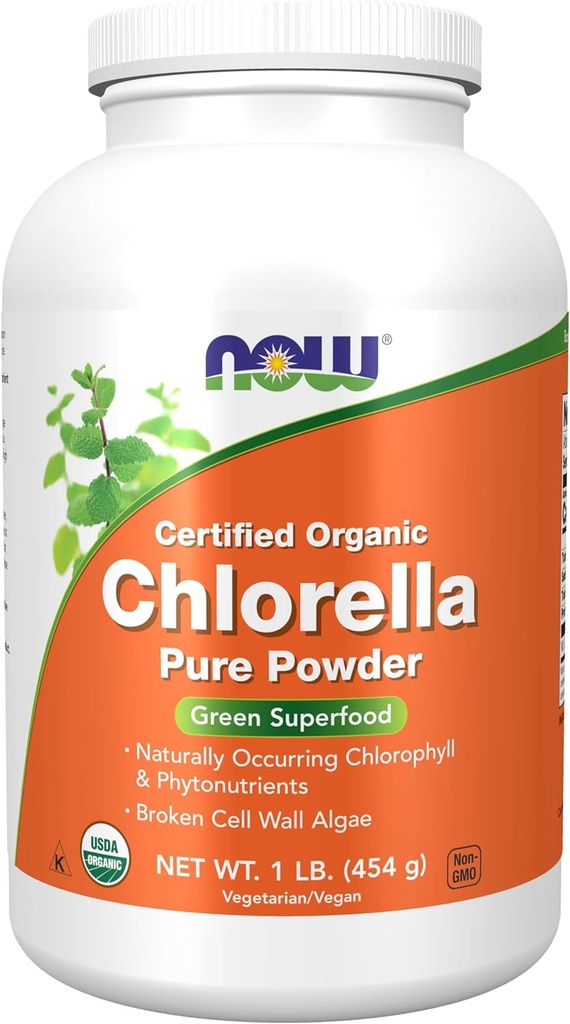 Τώρα Συμπληρώματα Τροφίμων, Βιολογική Chlorella Κόνις με φυσική παρουσία χλωροφύλλης, β-καροτένιο, μεικτά καροτενοειδή, βιταμίνη C, σίδηρο και πρωτεΐνη, 1-Pound