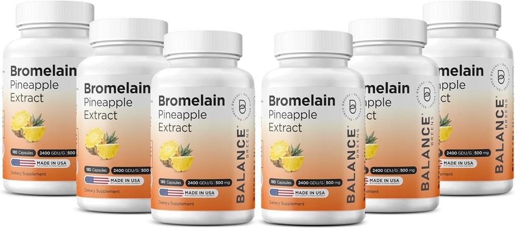Balancebreens Bromelain 500mg Κάψουλες – 2400 GDU Pineapple Extract συμπλήρωμα για την κοινή υποστήριξη, τη φυσική υποστήριξη οίδημα, και την υγιεινή πέψη – 180 οργανικές κάψουλες Κατασκευασμένες στις ΗΠΑ