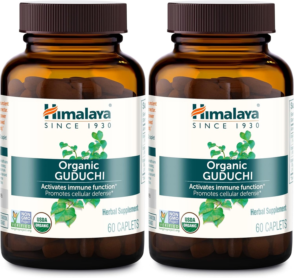 Himalaya Organik Guduchi for Active Immune Support and Cellular Defense, 700 mg, 60 Caplets, 2 Ay Supply, 2 Pack