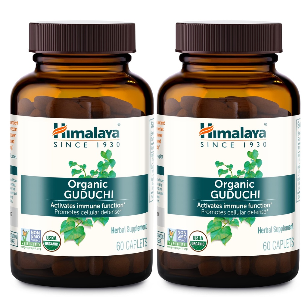 Himalaya Organik Guduchi for Active Immune Support and Cellular Defense, 700 mg, 60 Caplets, 2 Ay Supply, 2 Pack