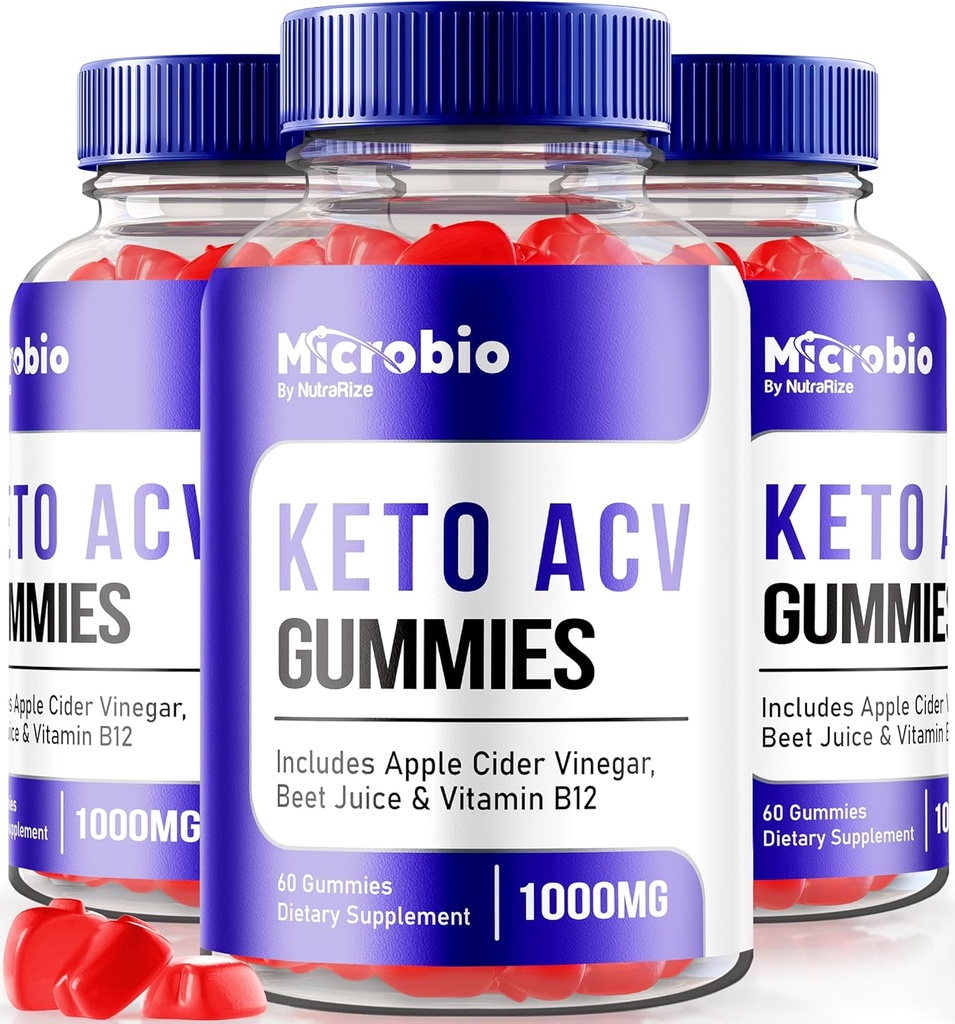 NutraRize (Pack of 3 MicroBio Keto ACV Gummies, επίσημο συμπλήρωμα Keto + ACV, όλα τα φυσικά μικροβιο, σχόλια μηλίτη μήλου ξύσμα (180 Gummies)
