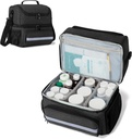CURMIO Medicine Storage Bag, Double Layers Pill Bottle Organizer with Inner Dividers for Medication, Vitamins, Prescription Bottles, Medical Supplies, Black (Patent Design)