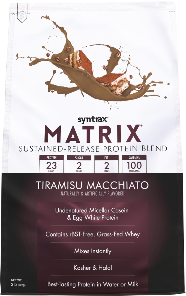 Syntrax Beslenme Matrix - Sustained-Release proteini, Tiramisu Macchiato 2 lbs. 100 mg Caffeine
