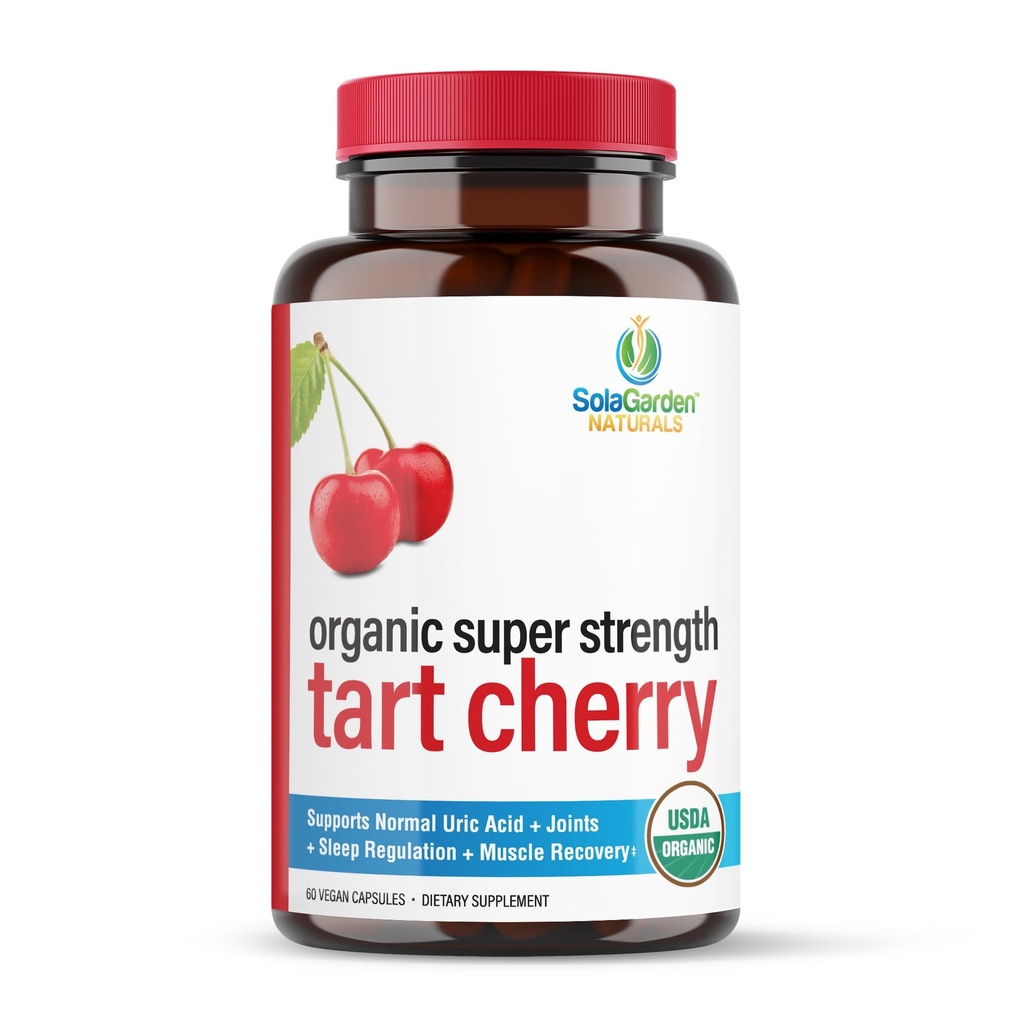 Super Strength CherryPURE Tart Cherry Supplement - ABD'de 50:1 Yoğunlaştırma - GMO Montmorency Cherries - SolaGarden Naturals tarafından yapılır. 60 GMO Veggie Capsules.