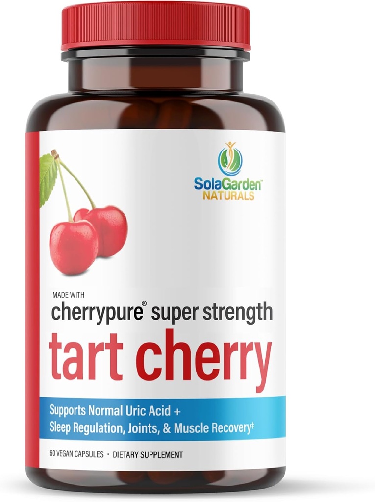 Super Strength CherryPURE Tart Cherry Supplement - ABD'de 50:1 Yoğunlaştırma - GMO Montmorency Cherries - SolaGarden Naturals tarafından yapılır. 60 GMO Veggie Capsules.