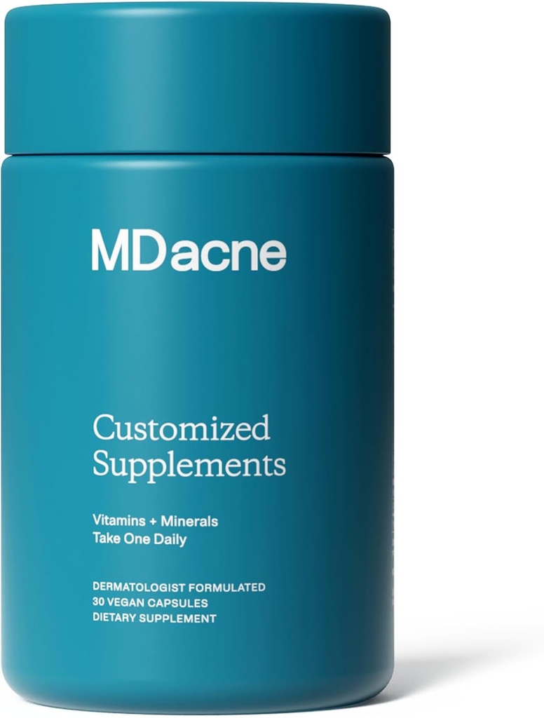 MDacne Vitaminleri ve Mineraller Skin Clearing Supplements - 30 Vegan Capsules - Destekler Topical Acne Tedavisi ve Temizliği, Calm Skin, Redness & Pore-Clogging 30 Count (Pack of 1)