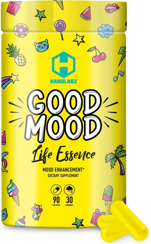 HARDLABZ Good Mood - All Natural Nootropic with Lion's Mane Mushroom and Herbal Extracts for Cognative and Mental Support - Stress Relief, Brain Performance, Mood Enhancement, 90 Capsles