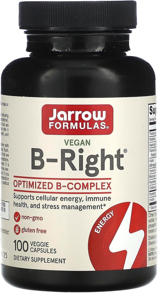 Jarrow Formulas B-Right - Low-Odor Vitamin B-Complex Formula - Enerji ve Metabolism Desteği - Beyin, Kalp ve Cardiovascular Sağlığı - 100 Hizmetler ( 1)