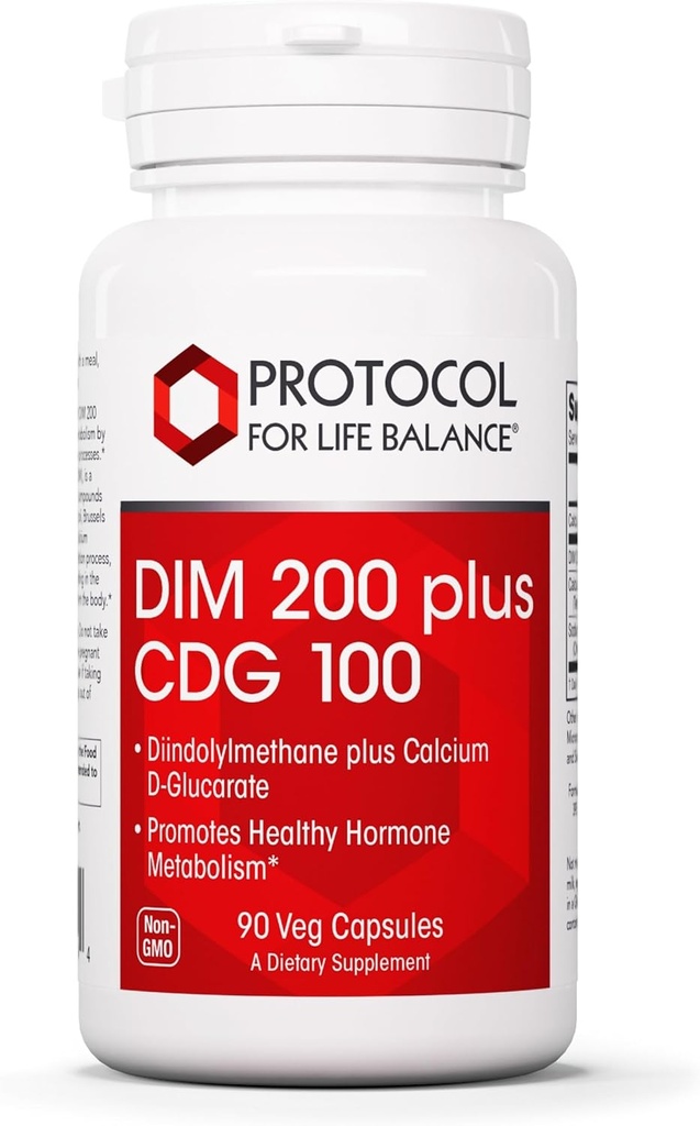 PROTOCOL FOR LIFE BALANCE DIM 200 Plus CDG - 200 mg - Kalsiyum & DIM Supplement - Cleanse Detox & Hormon Metabolism - Kalsiyum D Glucarate - Non-GMO & Kosher - 90 Veg Caps