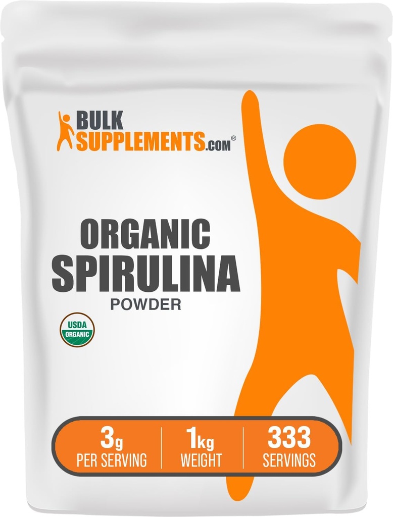 BulkSupplements.com Organik Spirulina Toz - Superfood, Green Spirulina Toz, Herbal Supplement - Vegan-Friendly, 3g per Service, 1kg (2.2 lbs) (Paket of 1)