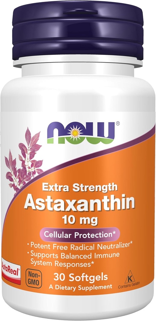 Şimdi Gıdalar Tamamlıyor, Astaxanthin 10mg, Ekstra Güçlü, Non-GMO Haematococcus Pluvialis Microalgae'den kurtarıldı ve Doğal olarak Lutein'i satın aldı, Canthaxanthin ve Beta-Carotene, 30 Softgels