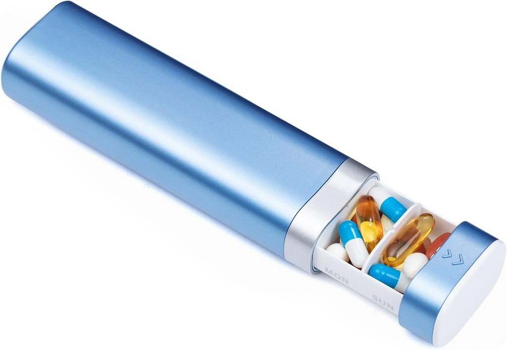 Zoksi Pill Organizer Travel, Pill Box 7 Ημέρα, Weekly Pill Organizer 1 φορά την ημέρα, χαριτωμένο μπλε φορητή θήκη χάπι, καθημερινή βιταμίνη Organizer, Medicine Container for Fish Oils, Συμπληρώματα και φαρμακευτική αγωγή