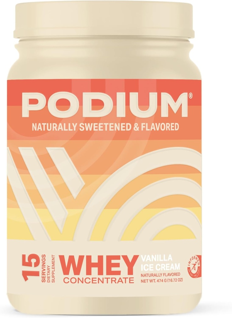 Podium Nutrition Whey Protein Powder, Vanilla Ice Cream, 22g Protein Per Serving with Digestive Enzymes, Whey Protein Isolate & Concent, Gluten Free, Low Carb, Low Sugar & Soy Free, 15 Servers