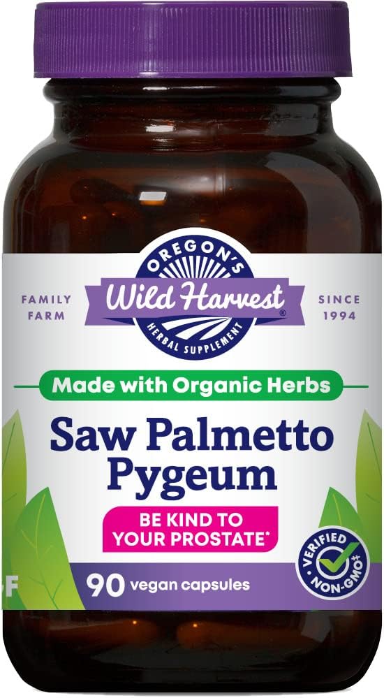 Oregon'un Wild Harvest Saw Palmetto Pygeum Capsules, Non-GMO Organik Herbal Supplements, 90 Count