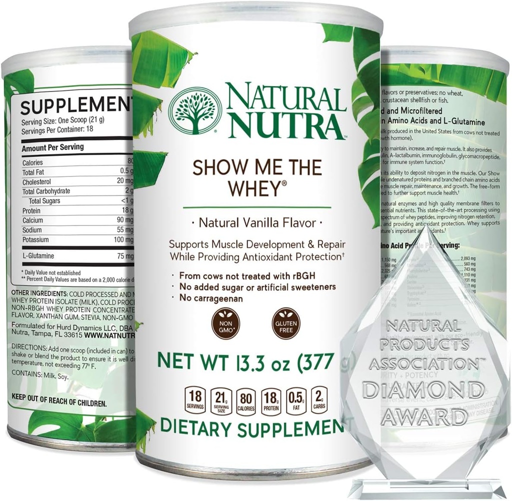 Natural Nutra Grass Fed Vanilla Δείξε μου την σκόνη πρωτεΐνης Whey Protein Source Enhance Digestion, βελτίωση ροής υγρών του σώματος, υποστήριξη της υγείας των οστών και ενίσχυση της ανοσίας, χωρίς γλουτένη, χωρίς ζάχαρη, μη GMO, 13.3oz