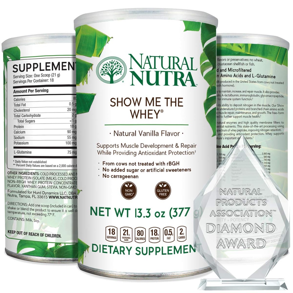 Natural Nutra Grass Fed Vanilla Show Me The Whey protein Source Toz Geliştir Digestion, Vücut Akışı, Destek Bone Health ve Boost Immunity, Gluten Free, Sugar-Free, Non-GMO, 13.3oz
