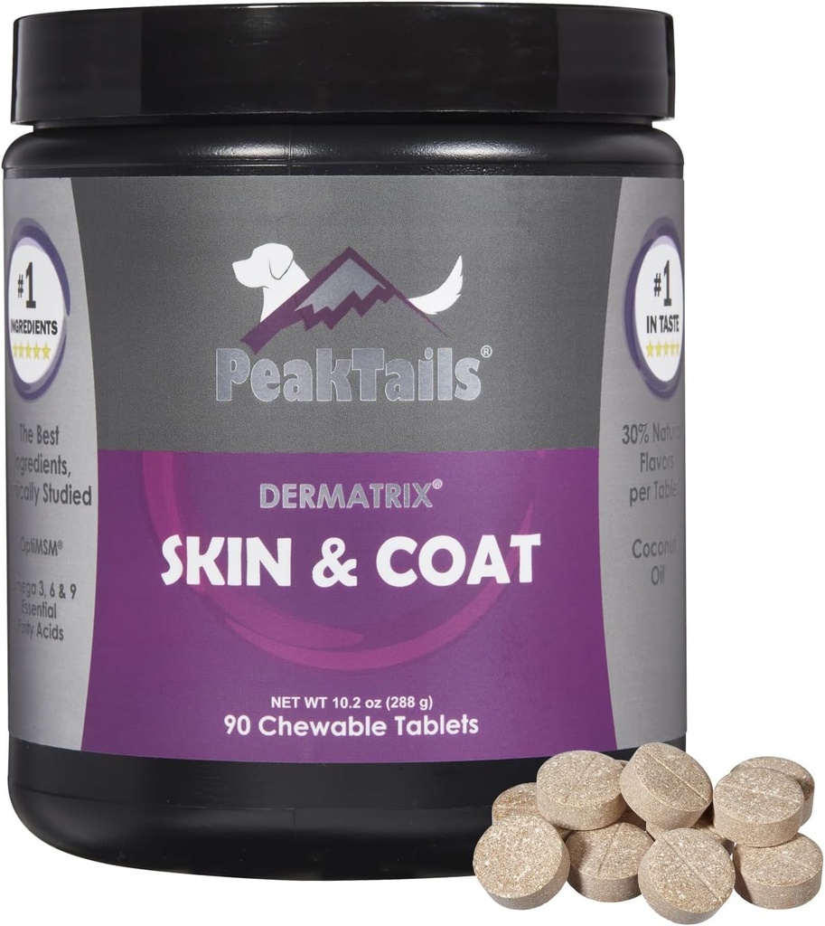 Kala Health PeakTails Skin & Coat Support for Dogs - MSM, Fish Oil, Omega-3 Omega-6 ile 90 Chewable Tabletler - Sağlıklı Cilt Destekleri, Shiny Coat