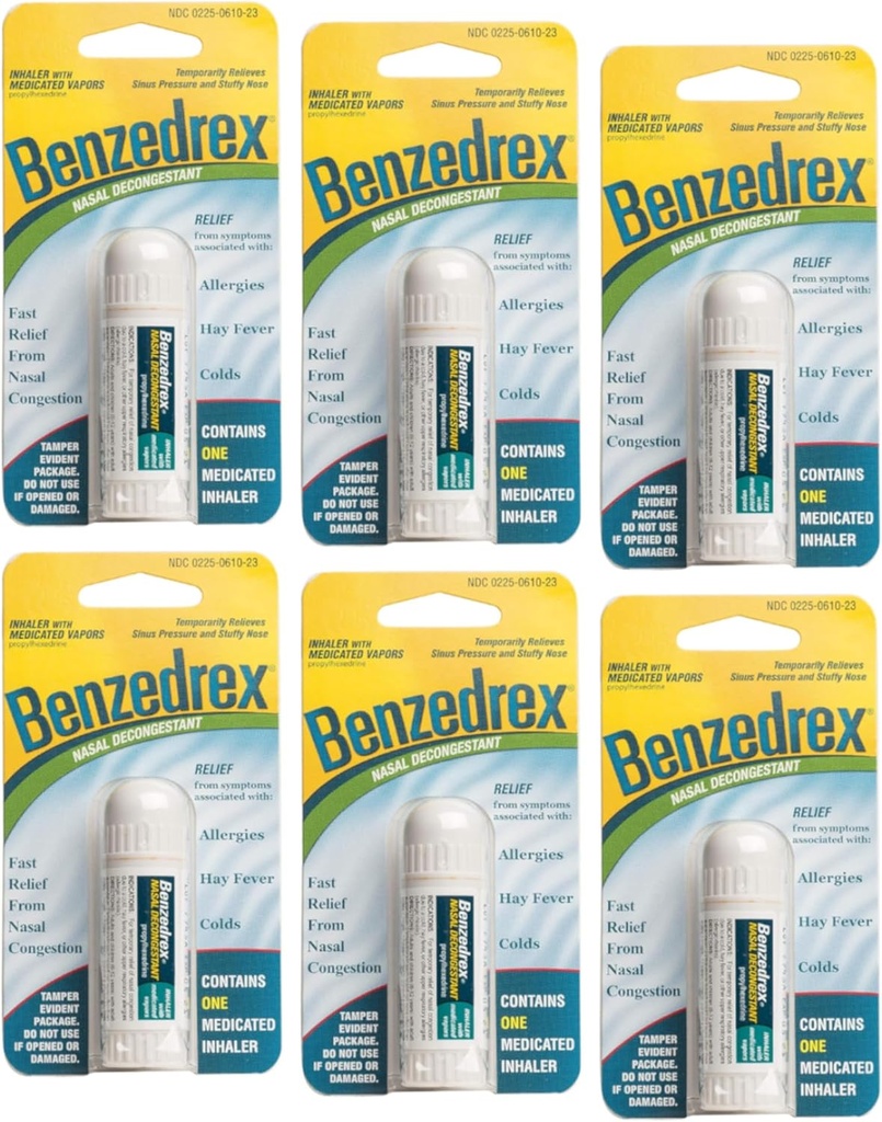 Benzedrex Inhaler Propylhexedrine Nasal Decongestant - 1 Count (Pack of 6)
