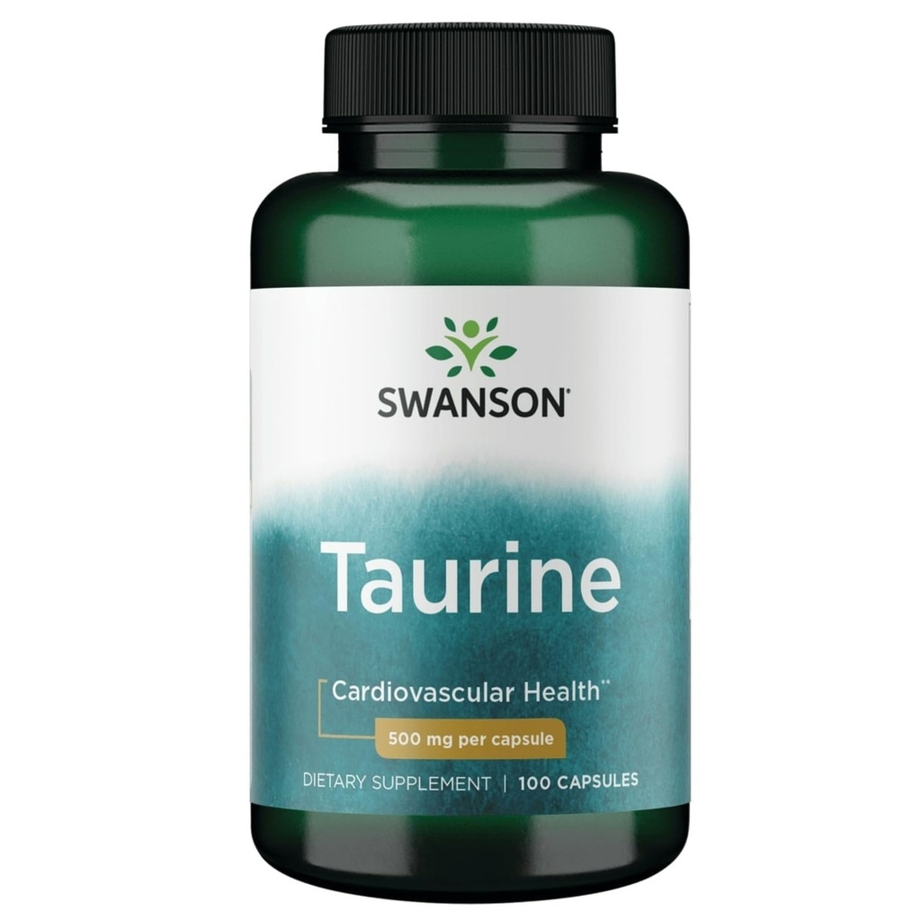 Swanson Taurine - Amino Acid Supplement Προώθηση της Ενεργειακής Παραγωγής & Ηλεκτρολυτών Ισορροπία - Φυσική Φόρμουλα Υποστήριξη της Καρδιάς Υγεία & Ευεξία - (100 Κάψουλες, 500mg Καθένα)