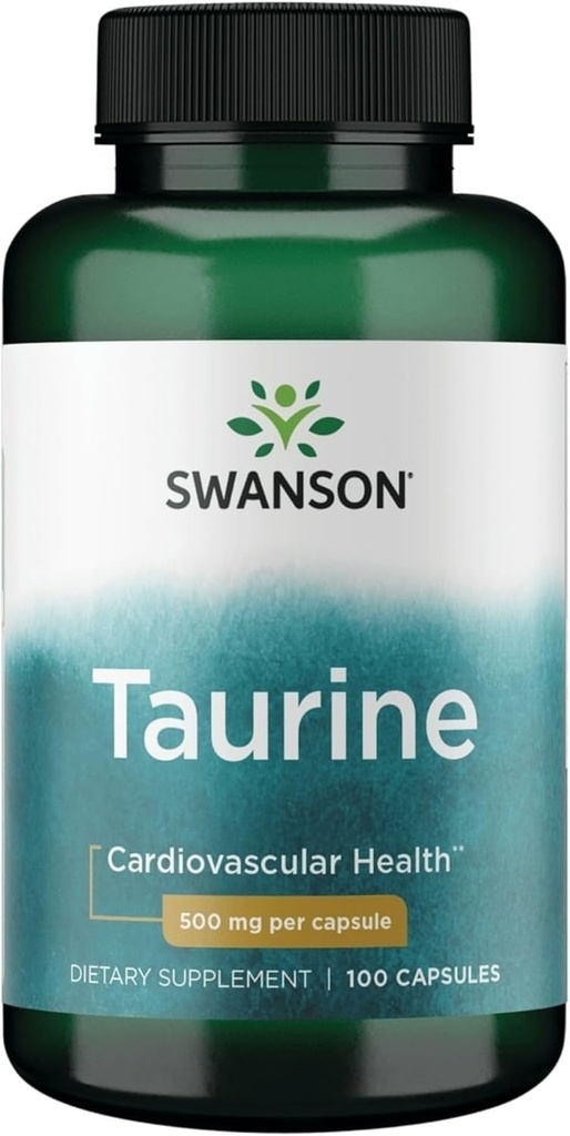 Swanson Taurine - Enerji Üretimi ve Elektrolyte Dengeyi Geliştirmek - Doğal Formula Kalp Sağlığı ve Wellness - (100 Capsules, 500 mg Her)