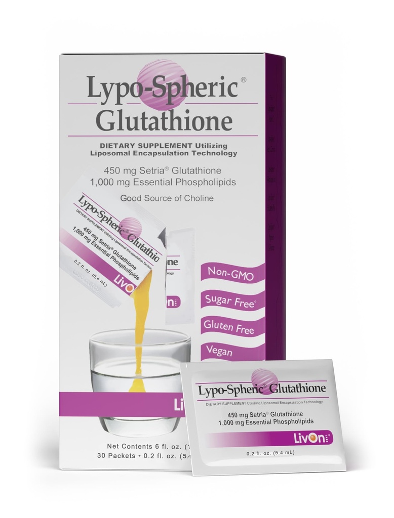 LivOn Laboratories Lypo-Spheric Glutathionone - 30 Packets – 450 mg Glutathionone Per Packet – Liposome Encapsuled for Maximum Bioavailability – Professionally Formulated – 100% Μη ΓΤΟ