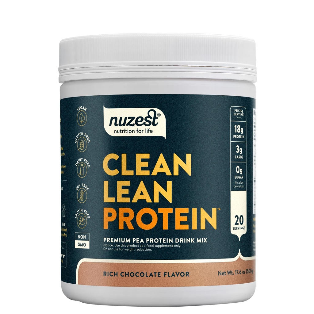 Nuzest - Pea Protein Toz - Temiz Lean protein, Premium Vegan Plant Temel Protein Toz, Süt Ücretsiz, Gluten Free, GMO Free, Protein Shake, Rich, 20 Hizmet, 1.1 lb